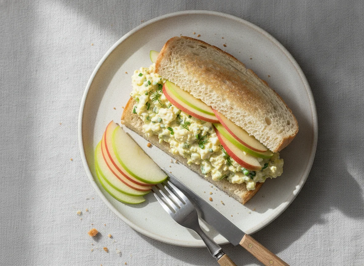 Egg Salad Sandwich with Apple Slices photo