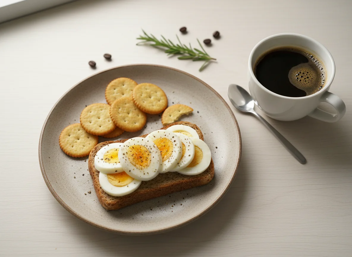 Egg Toast and Crackers with Coffee photo