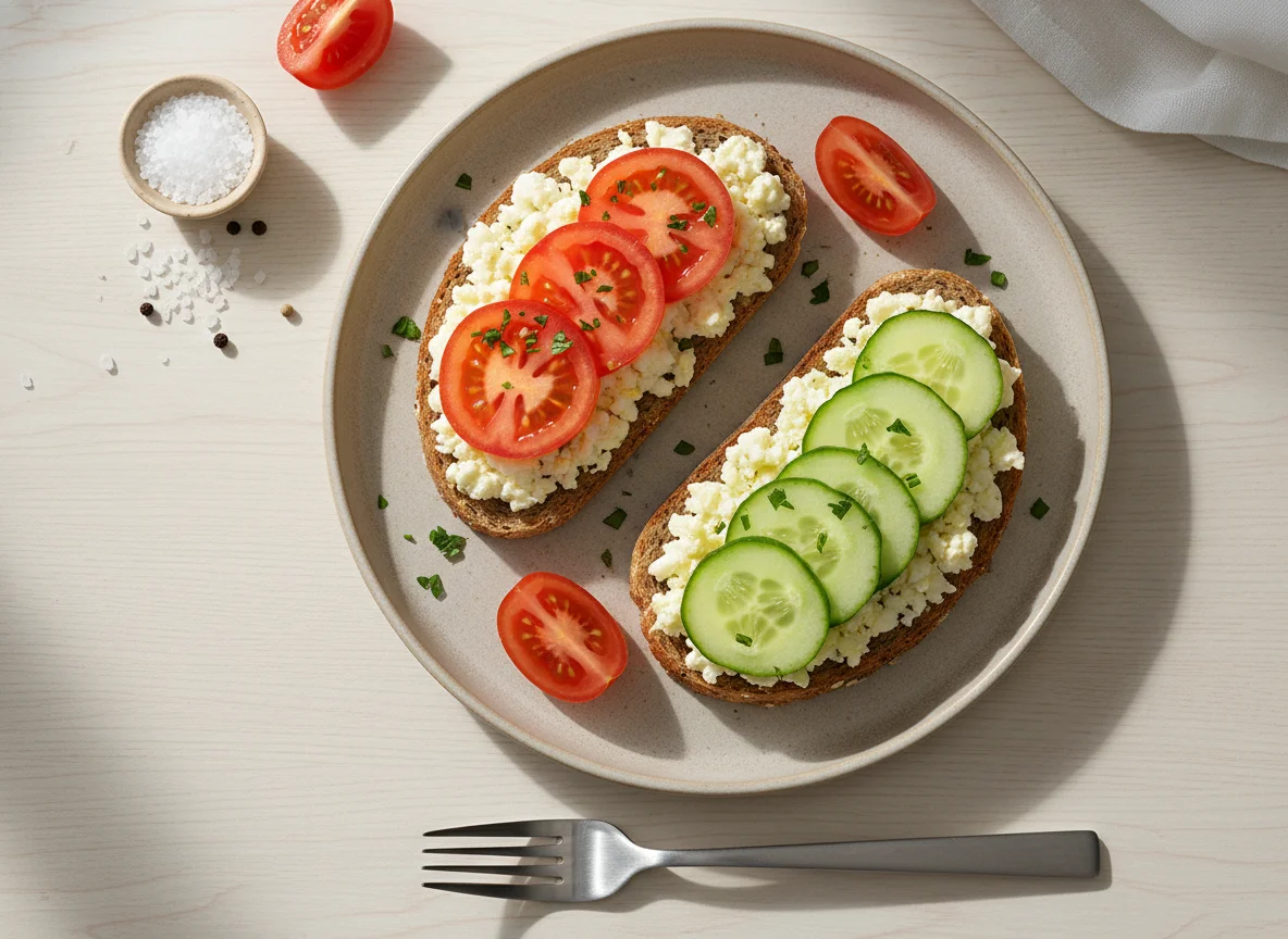 Egg Toast with Tomato and Cucumber photo
