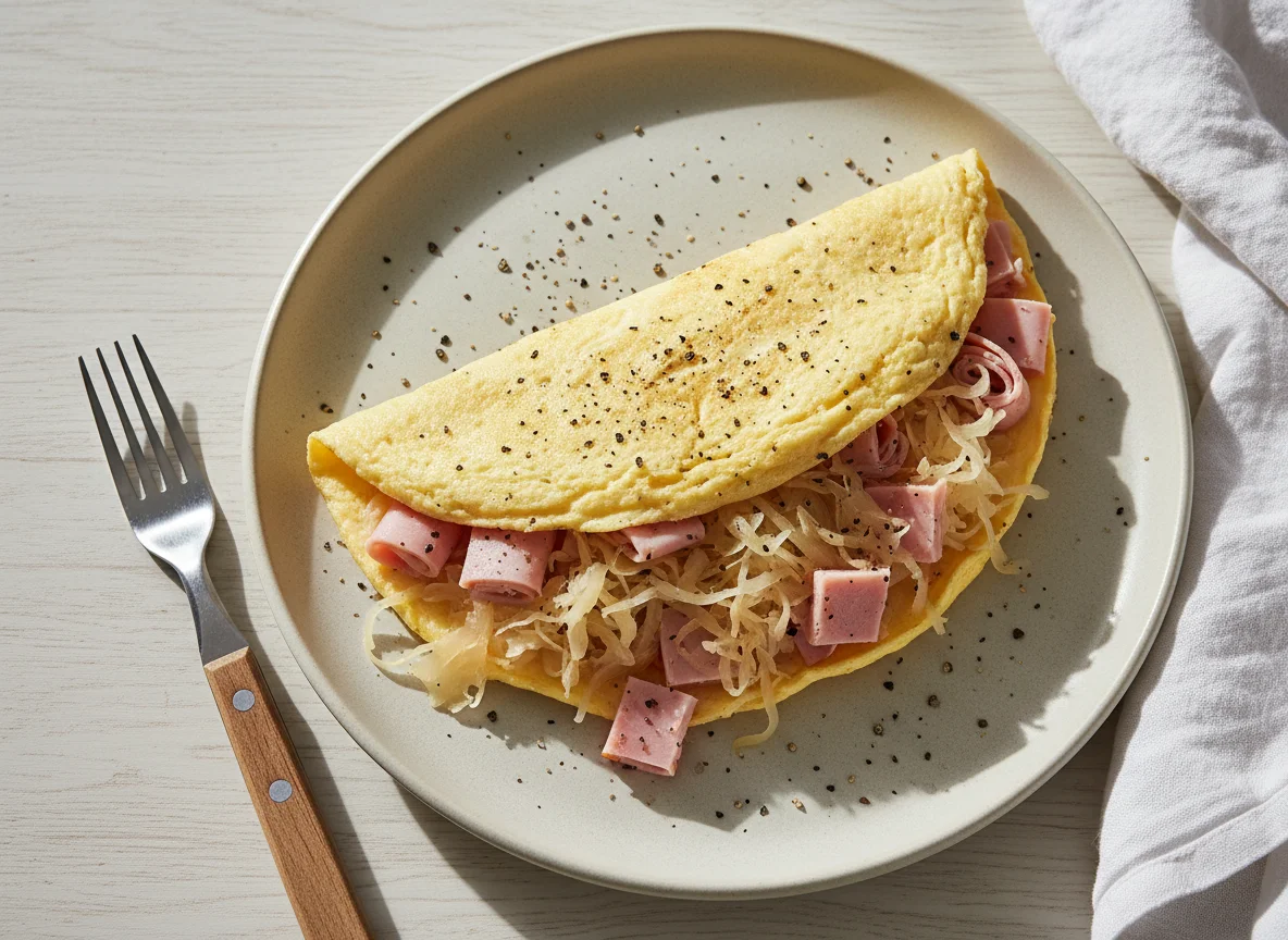 Egg White Omelette with Turkey Ham and Sauerkraut photo