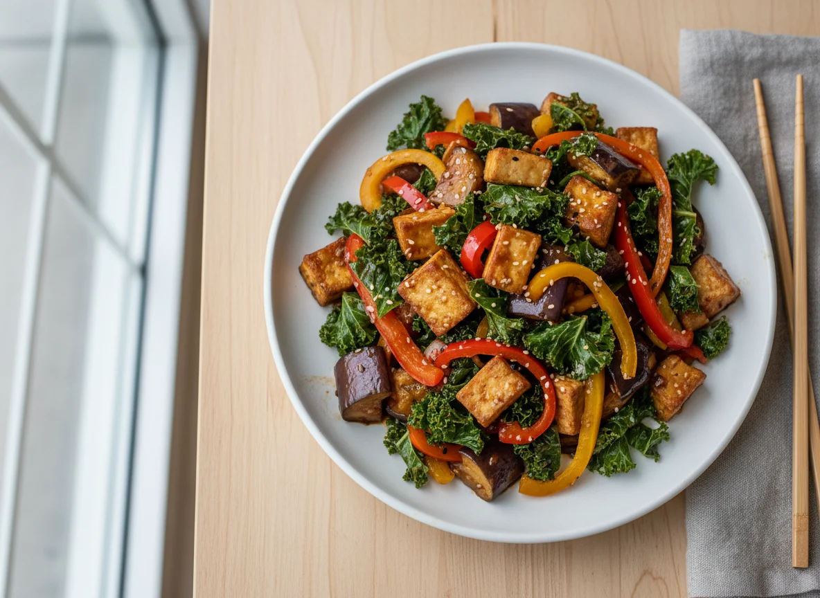 Eggplant and Tofu Stir-fry with Kale photo