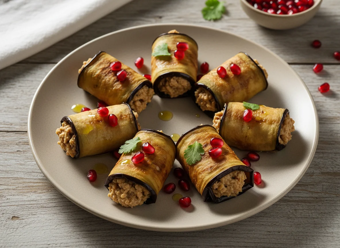 Eggplant roll with walnut paste (Badrijani Nigvzit) photo