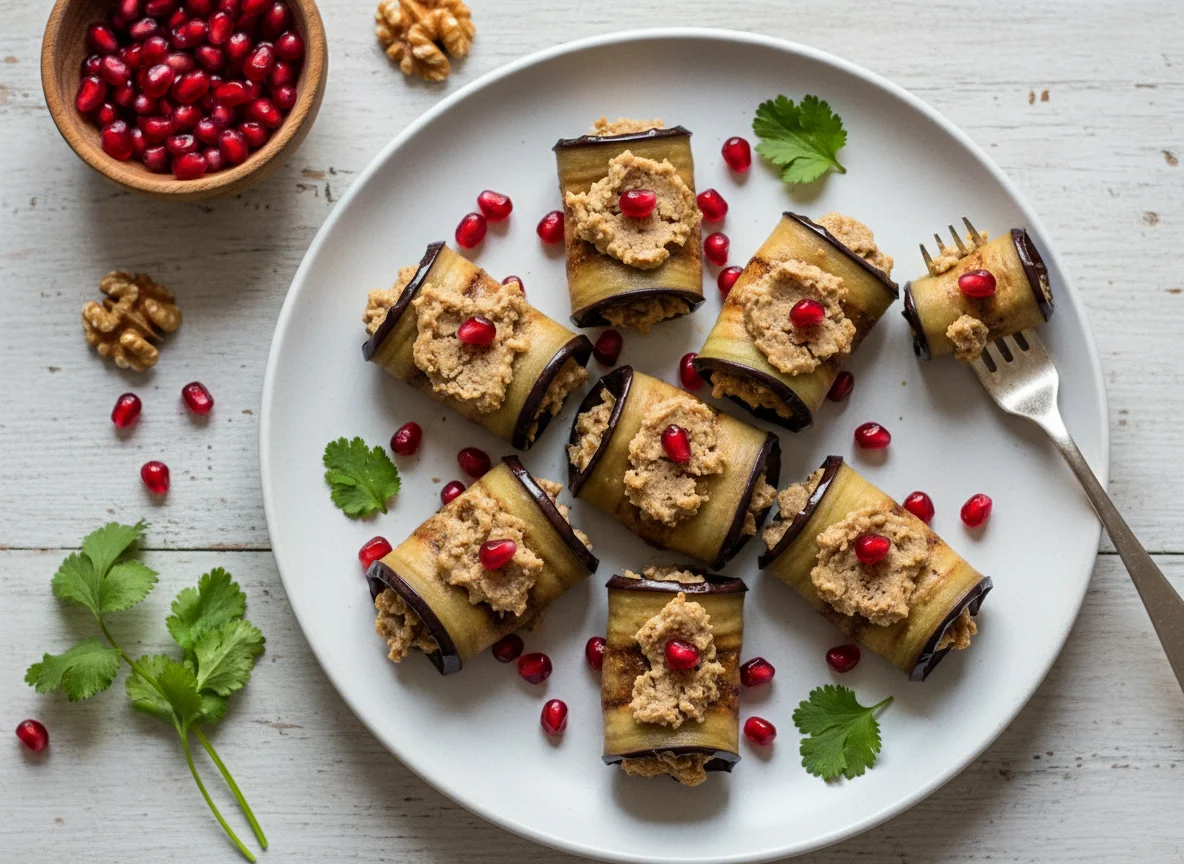 Eggplant rolls with walnut paste photo