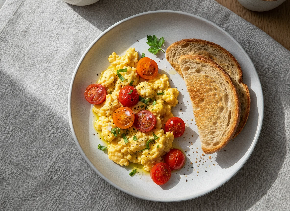 Eggs and Tomatoes with Toast photo