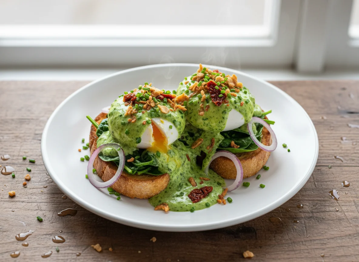 Eggs Benedict with Green Hollandaise photo