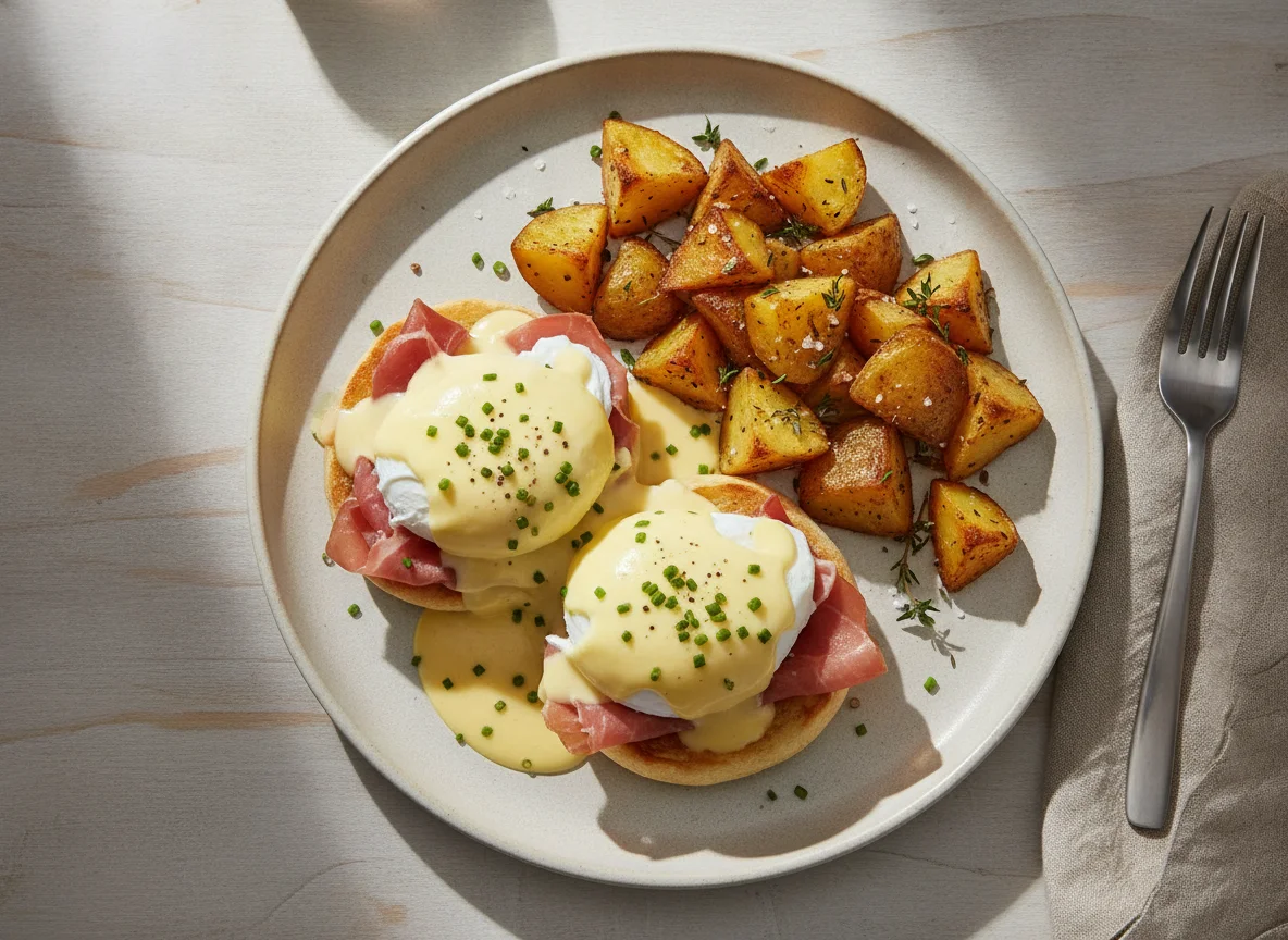 Eggs Benedict with Roasted Potatoes photo
