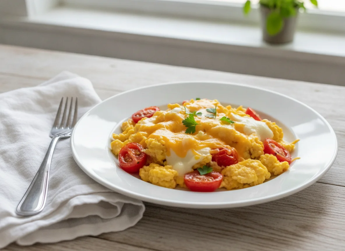 Eggs cheese tomatoes photo