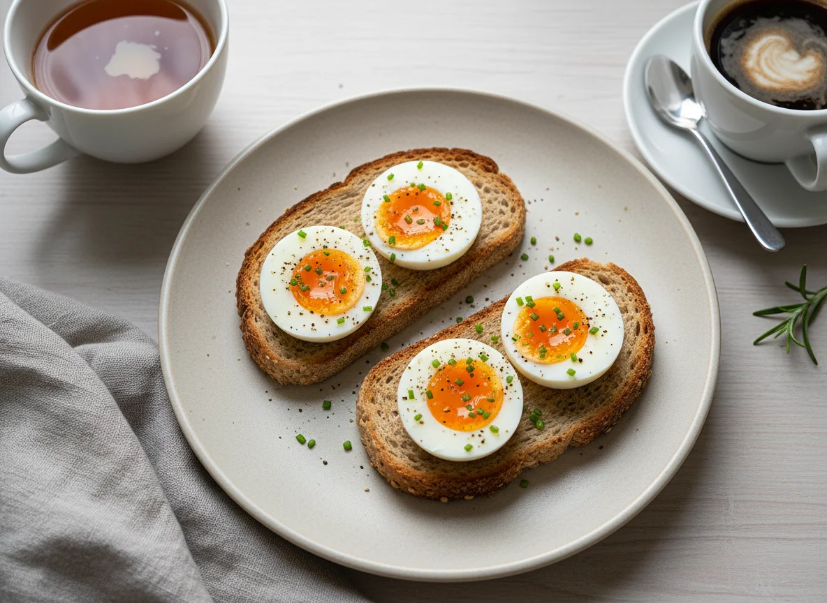 Eggs on Toast with Coffee/Tea photo