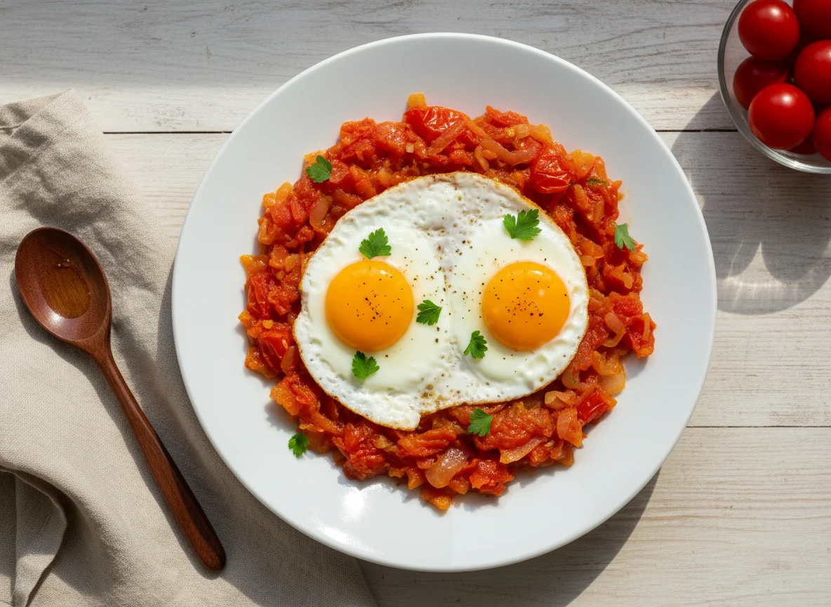 Eggs with cooked vegetables (Sataraš) photo