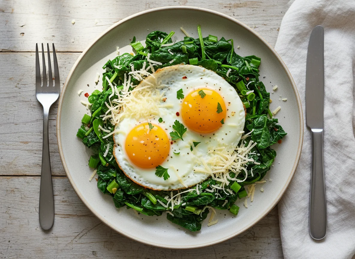 Eggs with Sautéed Greens and Cheese photo