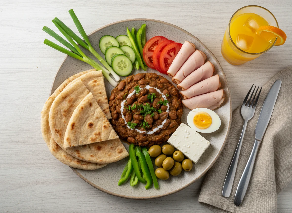 Egyptian Breakfast Platter with Orange Juice photo