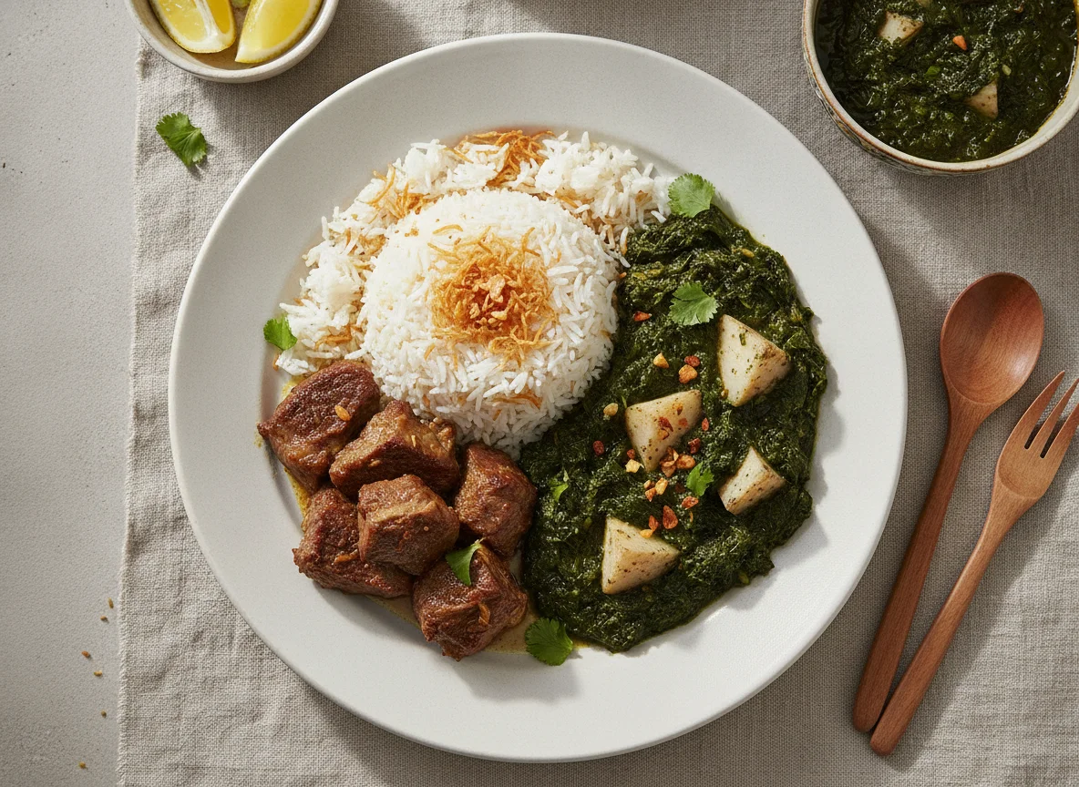 Egyptian meal with Molokhia and rice photo