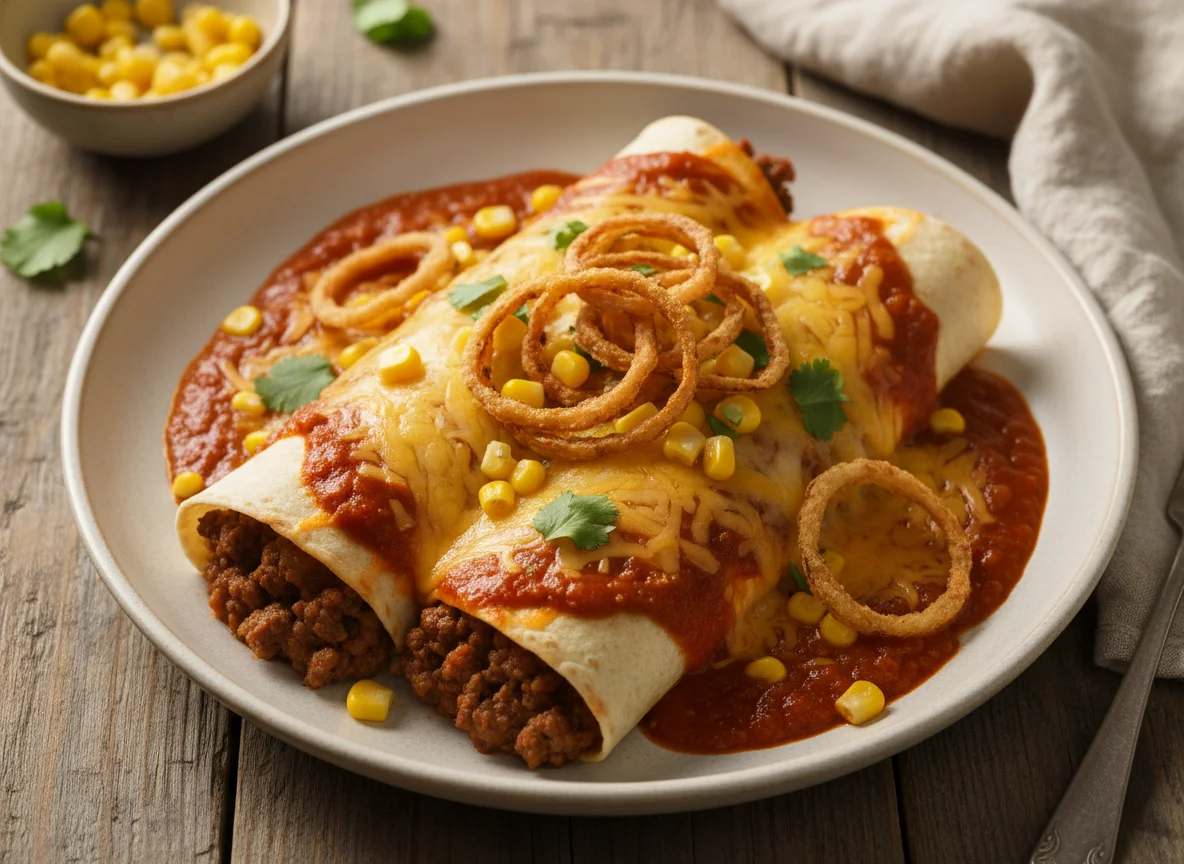 Enchilada with Corn and Fried Onions photo