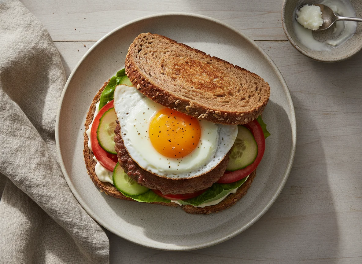 Ezekiel Bread Torta with Beef Tallow and Egg photo