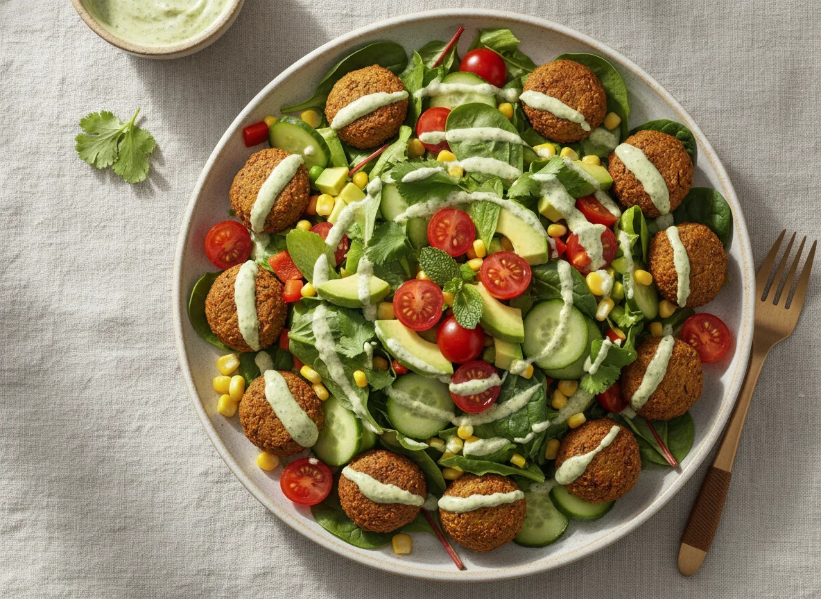 Falafel and Avocado Salad with Creamy Dressing photo