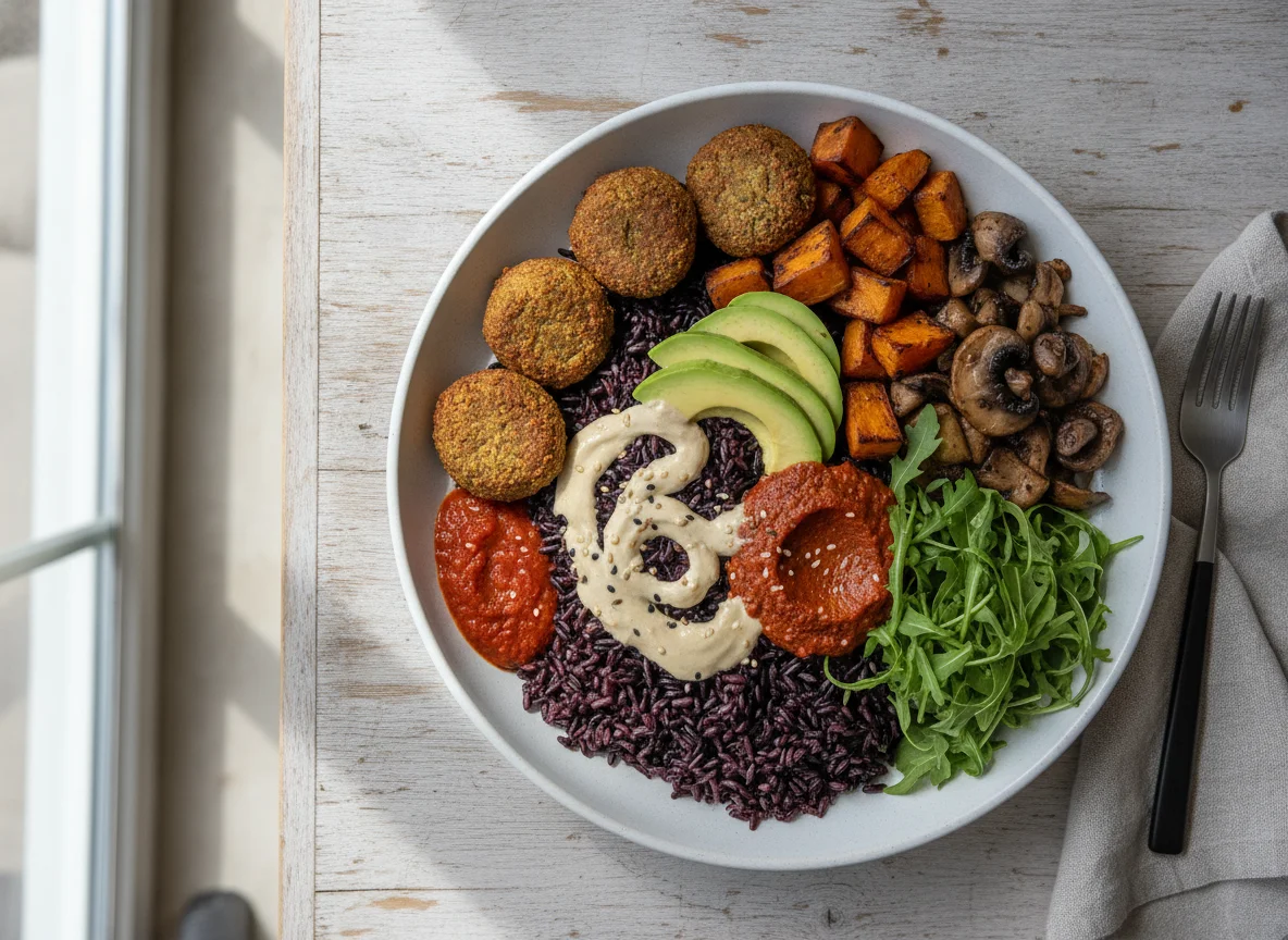Falafel and Black Rice Buddha Bowl photo