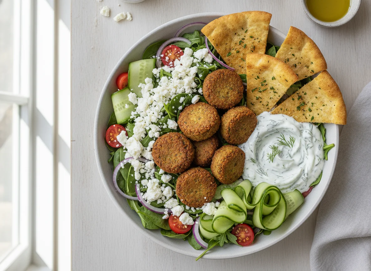 Falafel Bowl with Feta and Cucumber photo