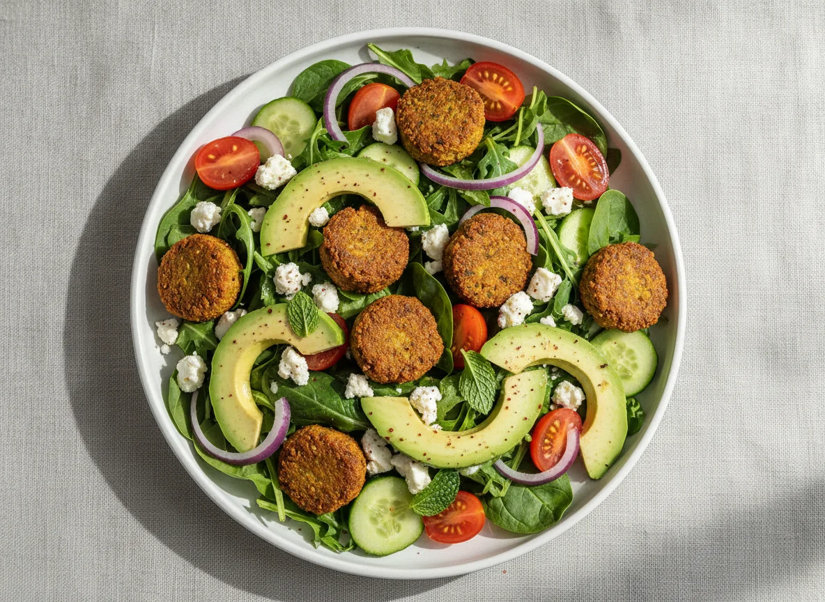 Falafel Salad with Feta and Avocado photo