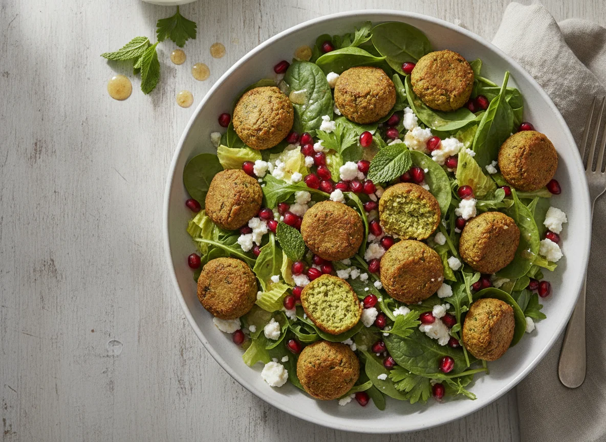 Falafel Salad with Pomegranate and Feta photo