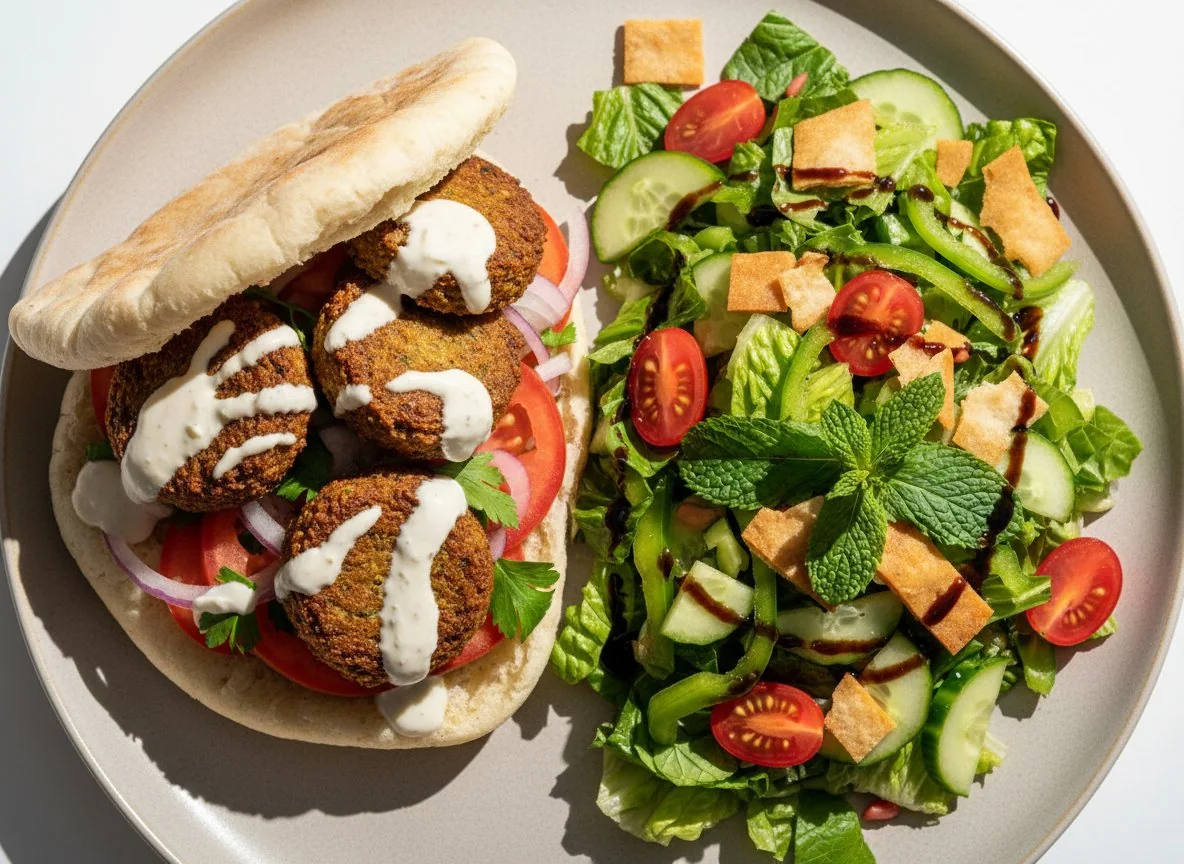Falafel Sandwich with Fattoush Salad photo