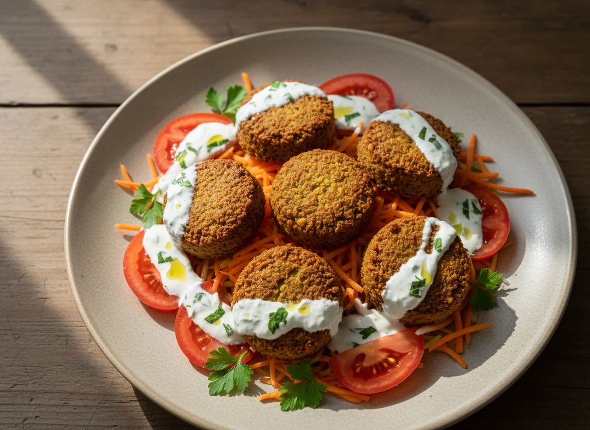 Falafel with Salad and Sauce photo