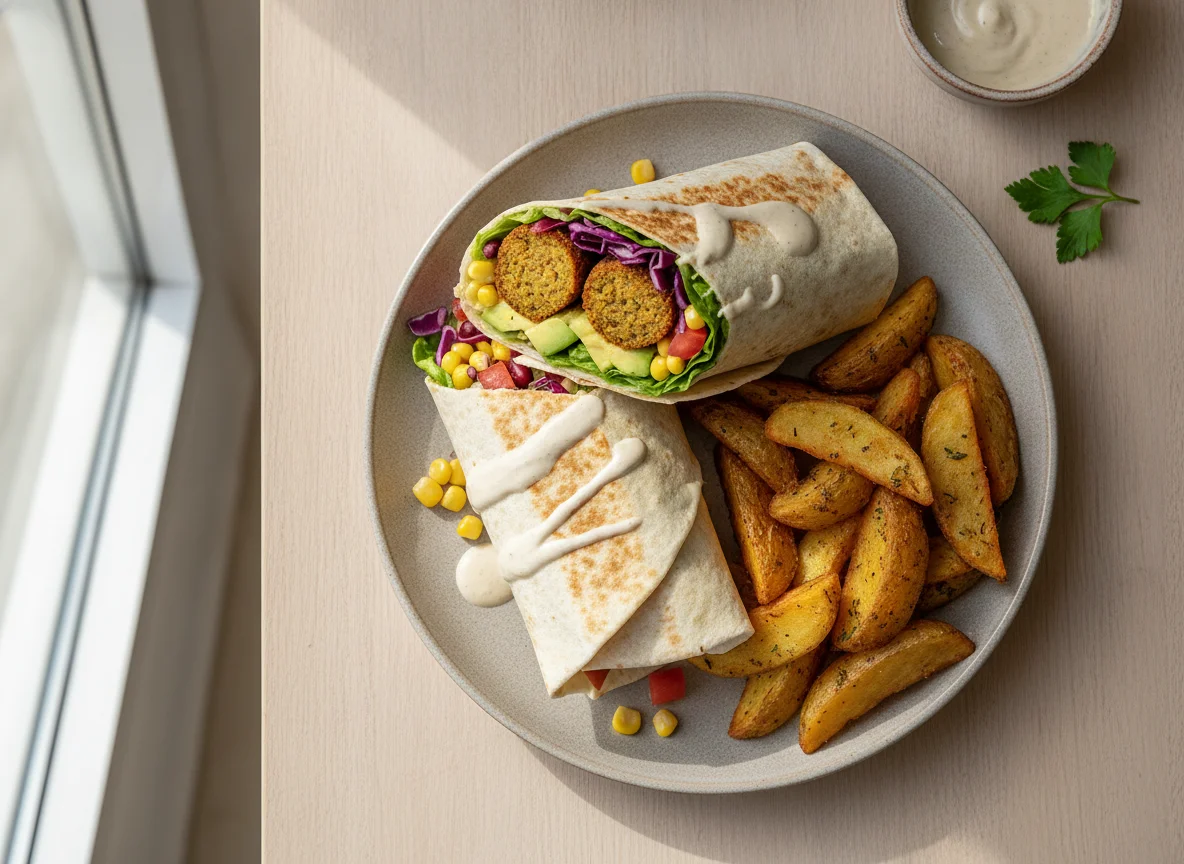 Falafel Wrap with Potato Wedges photo
