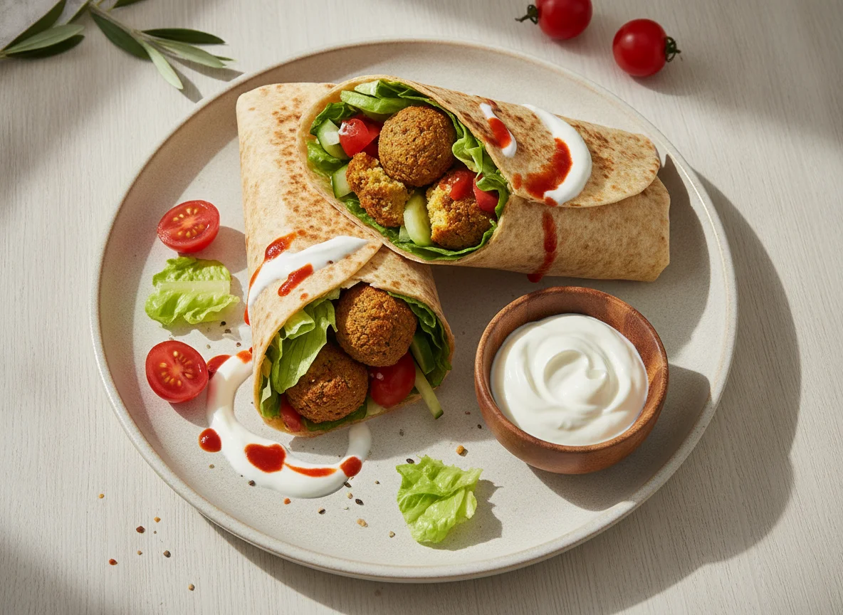 Falafel Wrap with Salad and Sauce photo