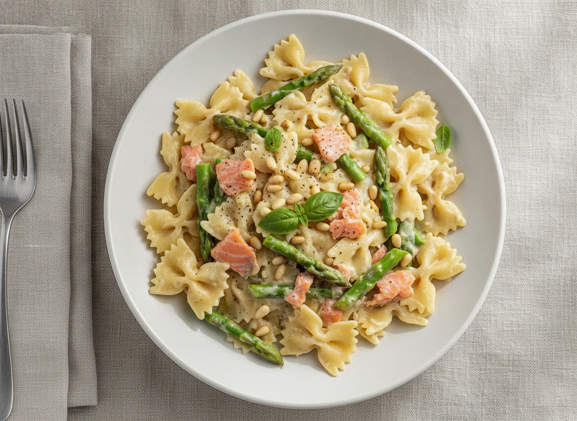Farfalle Pasta with Asparagus and Creamy Sauce photo