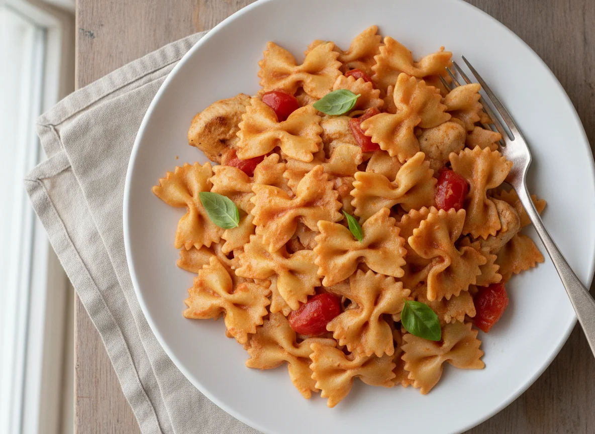 Farfalle Pasta with Chicken and Tomato Sauce photo