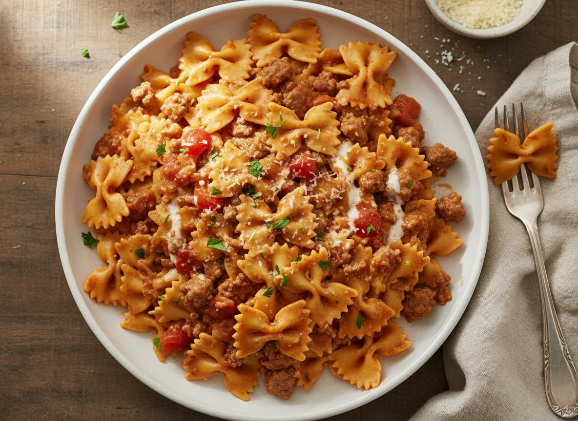Farfalle Pasta with Creamy Meat Sauce photo