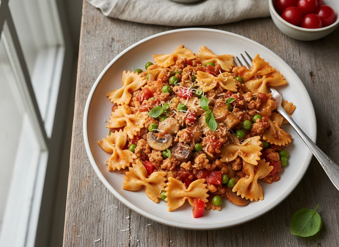 Farfalle Pasta with Ground Turkey and Vegetables photo