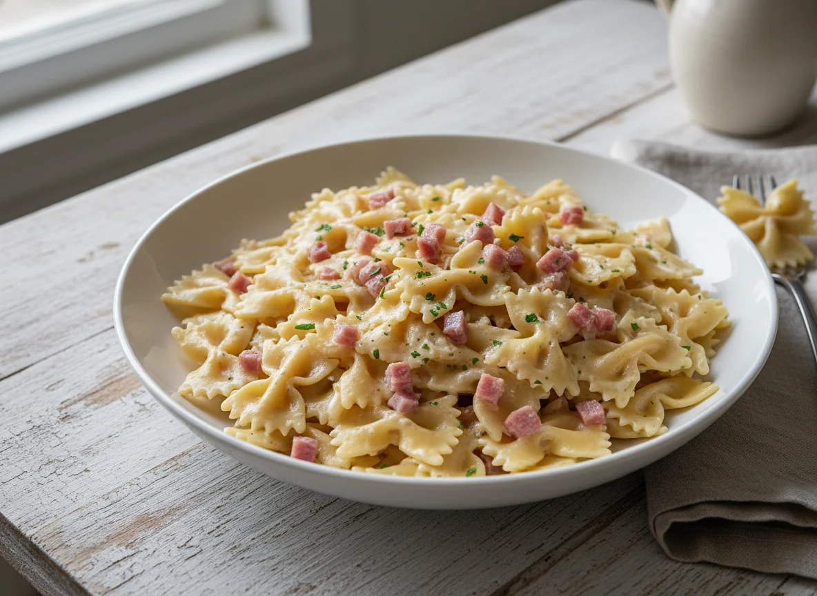 Farfalle with Cream Sauce and Ham photo