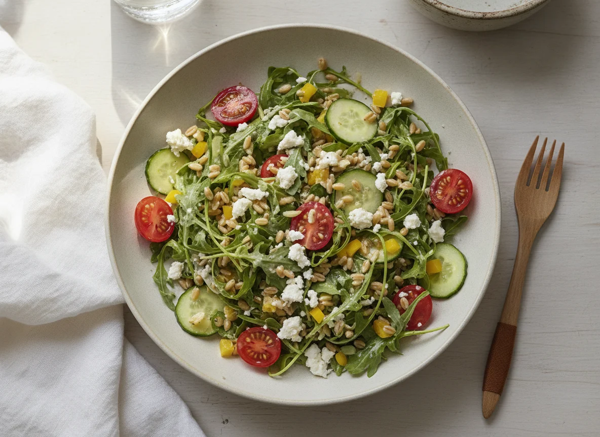 Farro and Arugula Salad with Feta and Vegetables photo
