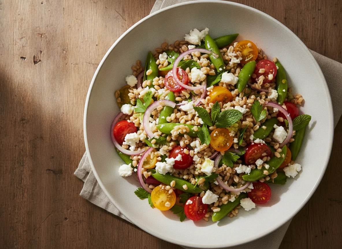 Farro Salad with Feta and Vegetables photo