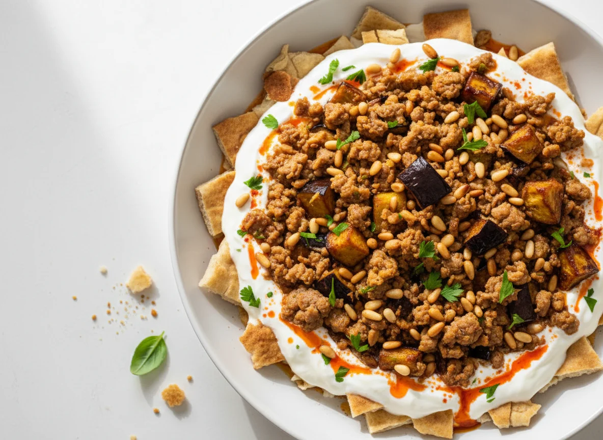 Fatteh with Meat and Eggplant photo
