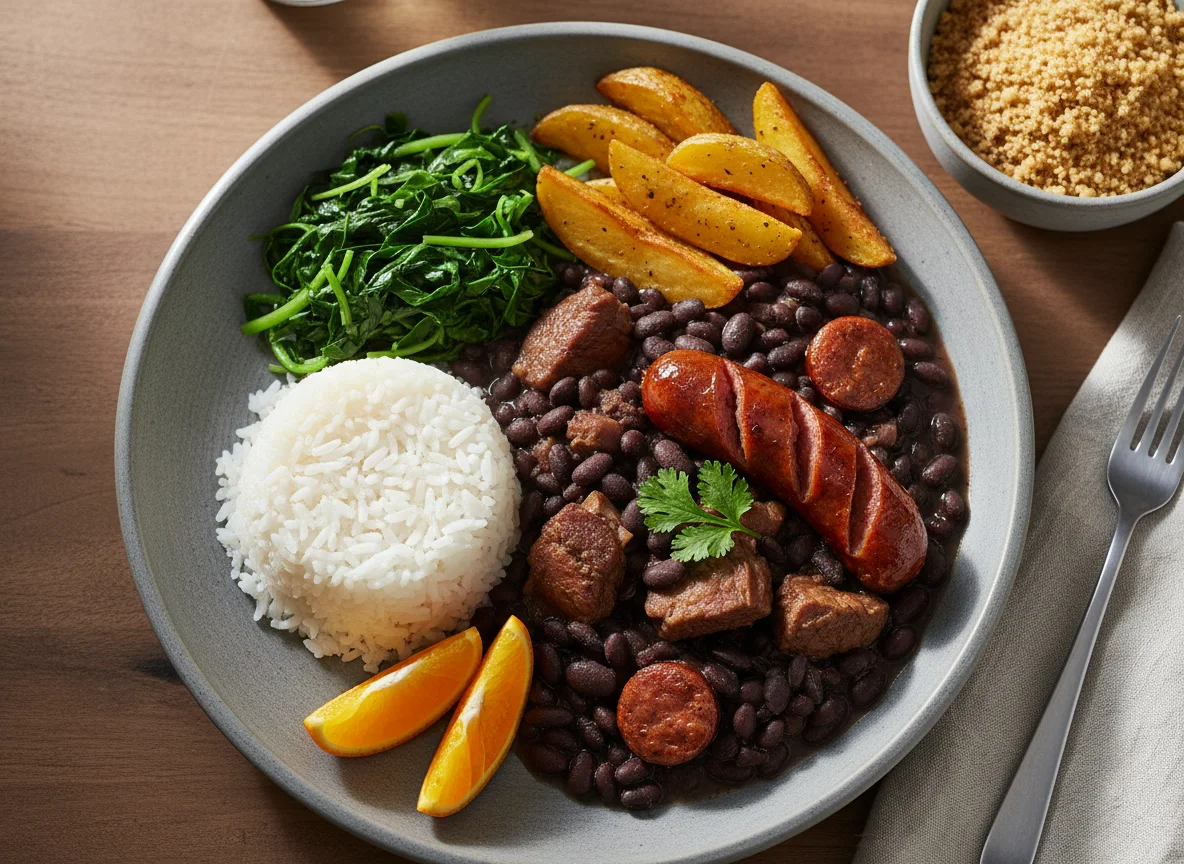 Feijoada style meal with sides photo