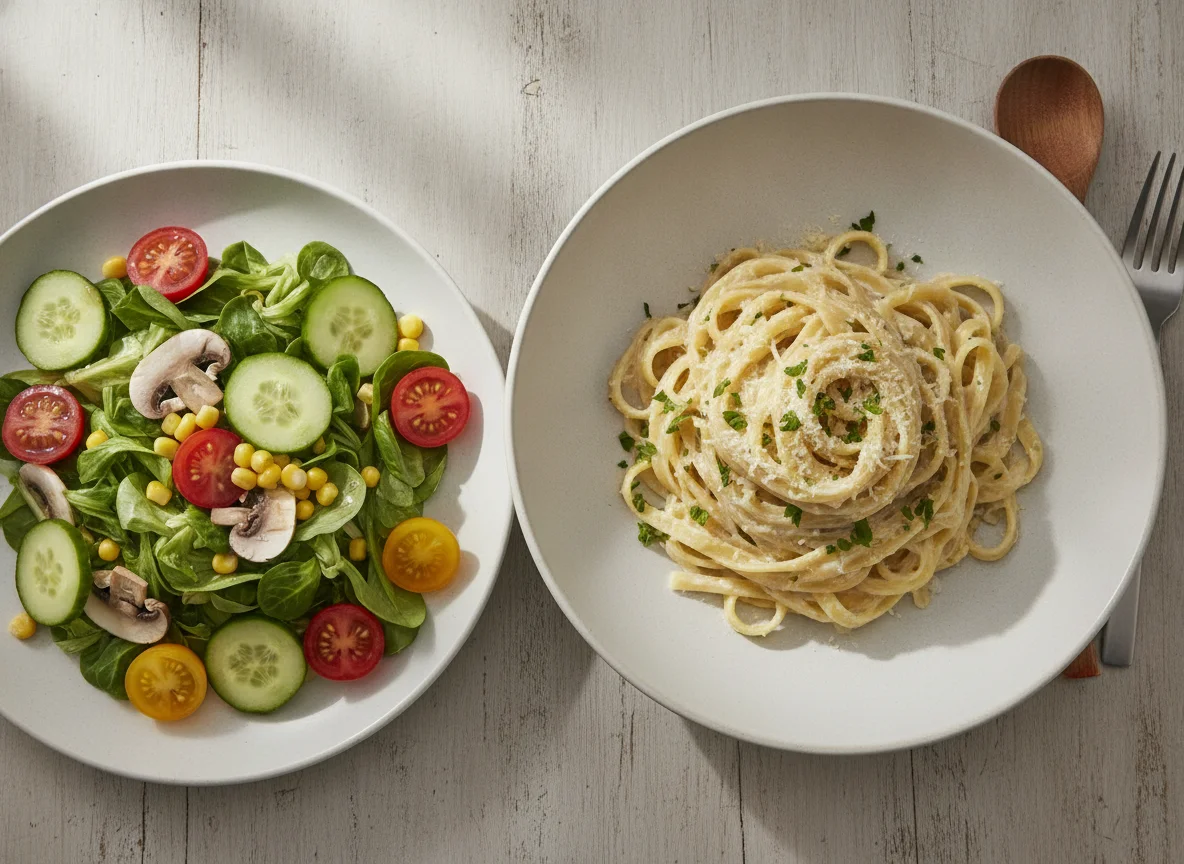 Fettuccine Alfredo with Side Salad photo