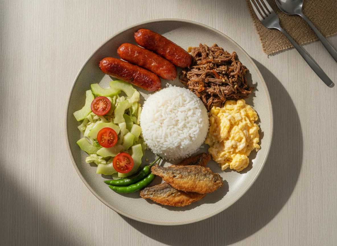 Filipino Breakfast Platter with Longganisa and Beef Tapa photo