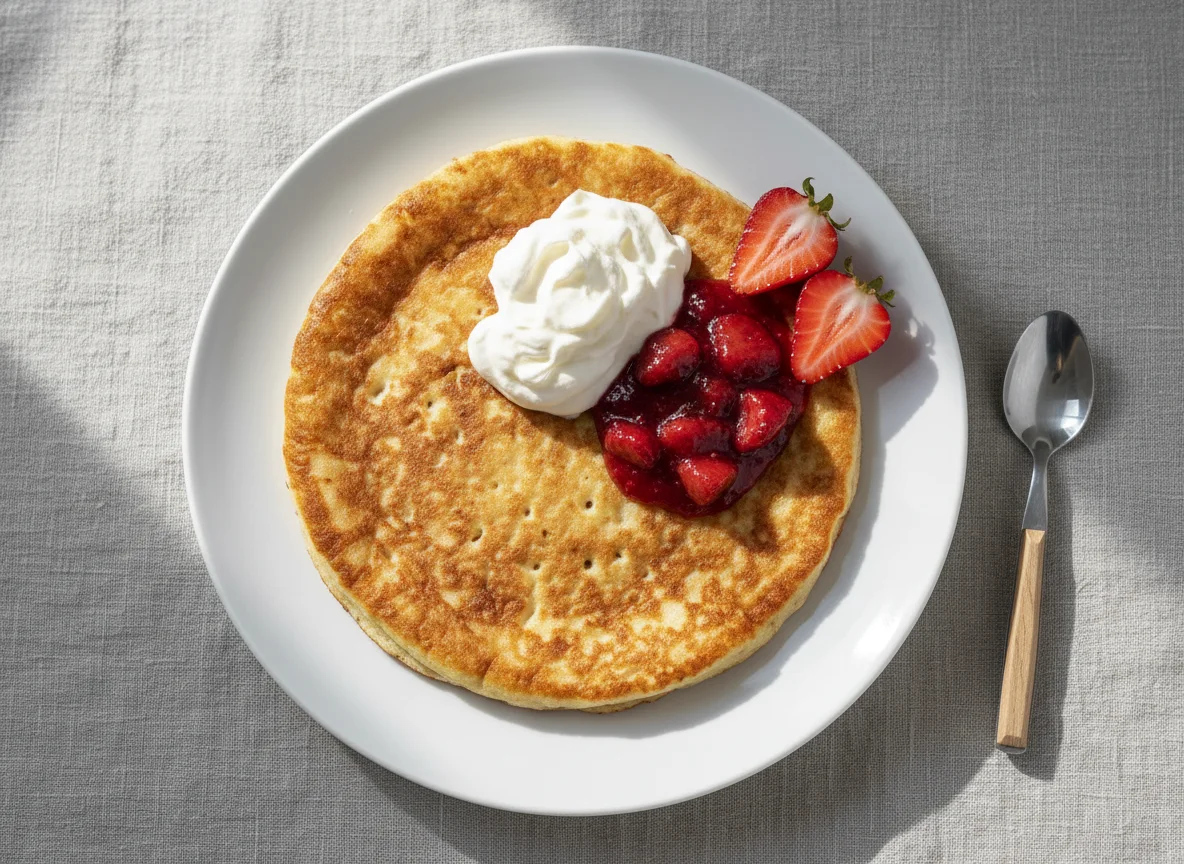 Finnish Pancakes with Jam and Whipped Cream photo