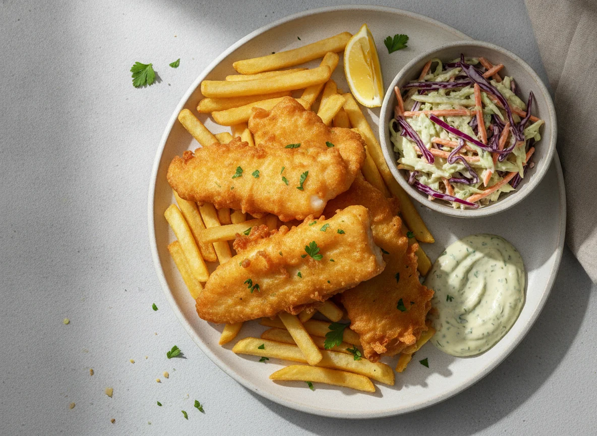 Fish and Chips with Coleslaw photo