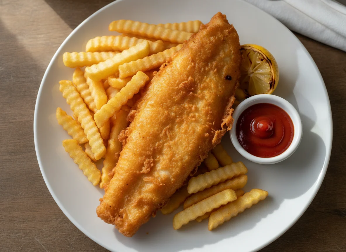 Fish and Chips with Ketchup photo