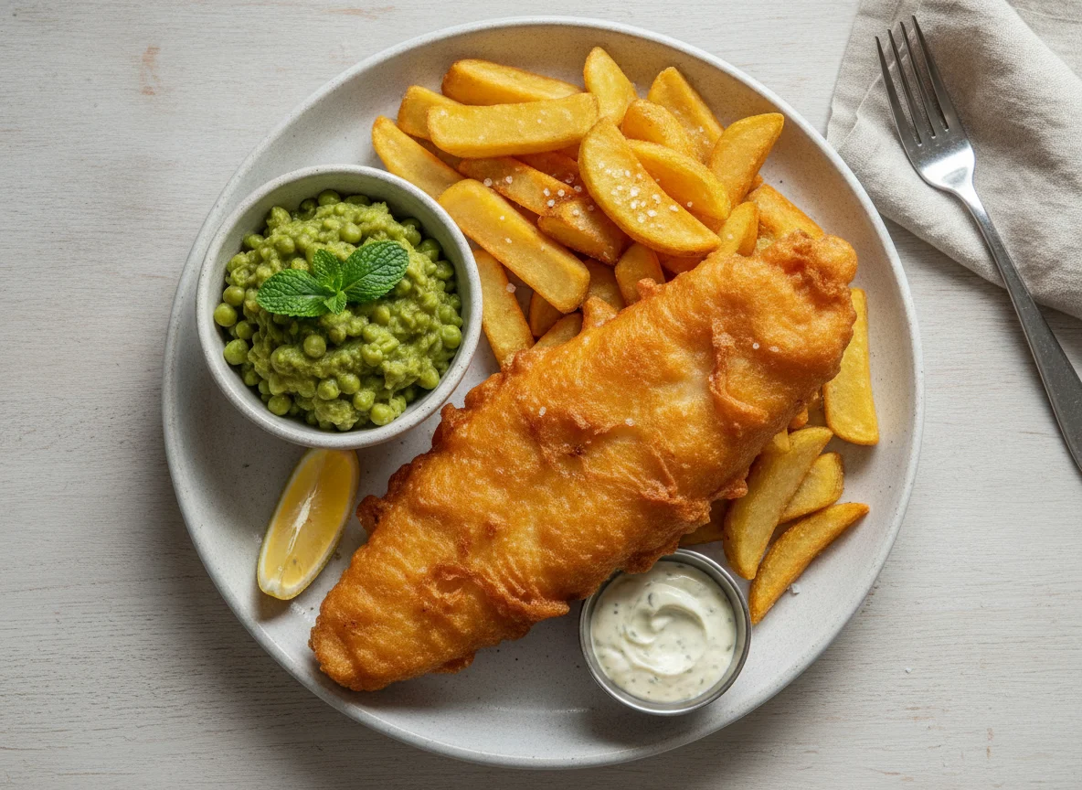 Fish and Chips with Peas photo