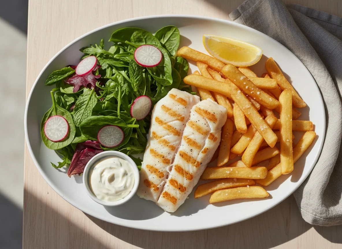 Fish and Chips with Salad photo