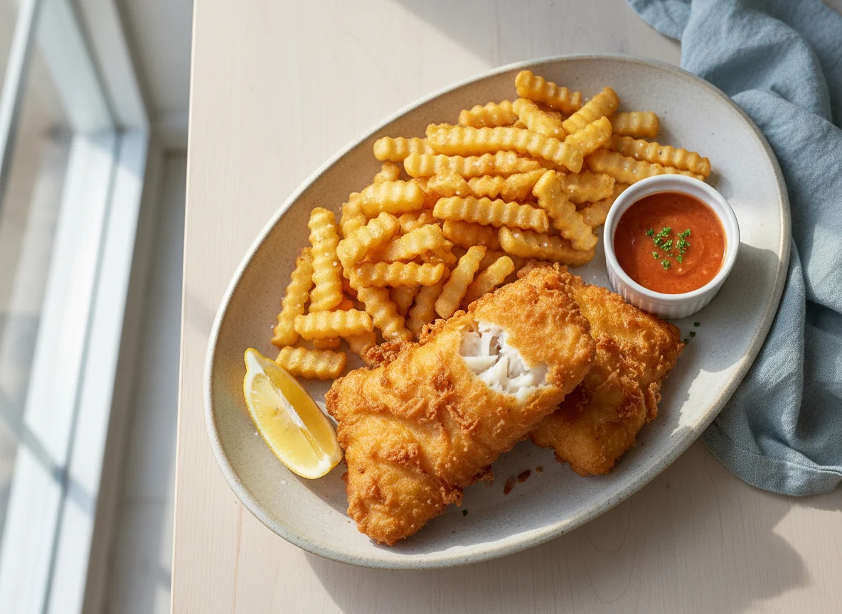 Fish and Chips with Sauce photo