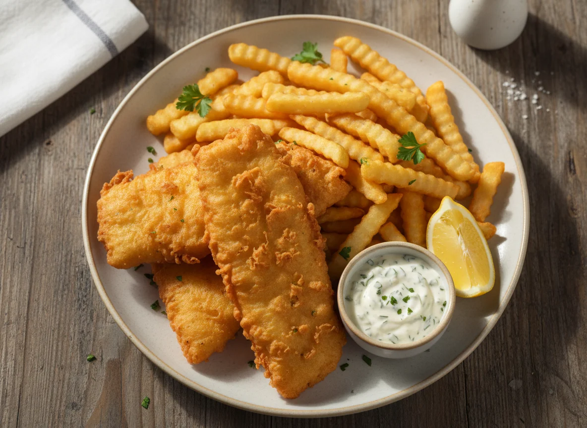 Fish and Chips with Tartar Sauce photo