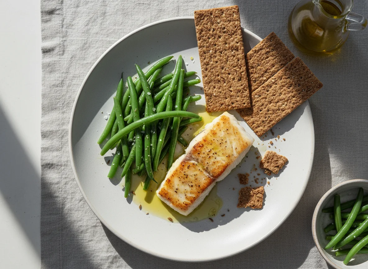 Fish and Green Beans with Crackers photo