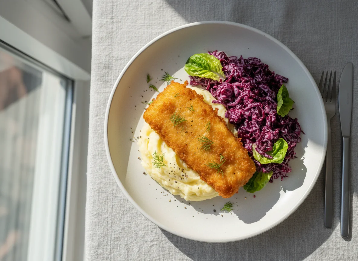 Fish and Mash with Beetroot Salad photo