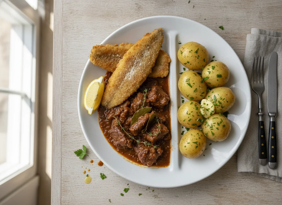 Fish and Meat with Potatoes photo