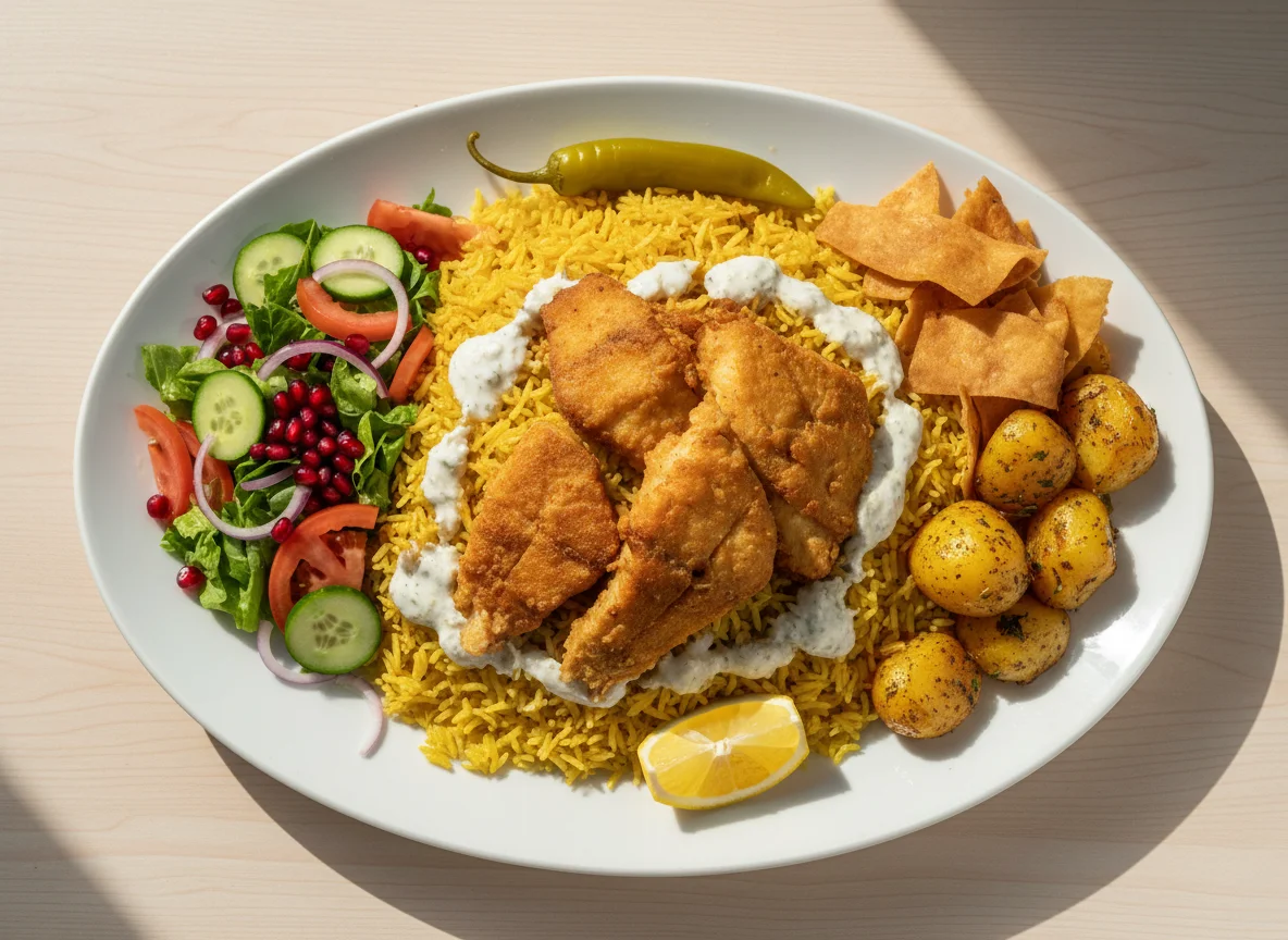 Fish and Rice Platter with Salad photo