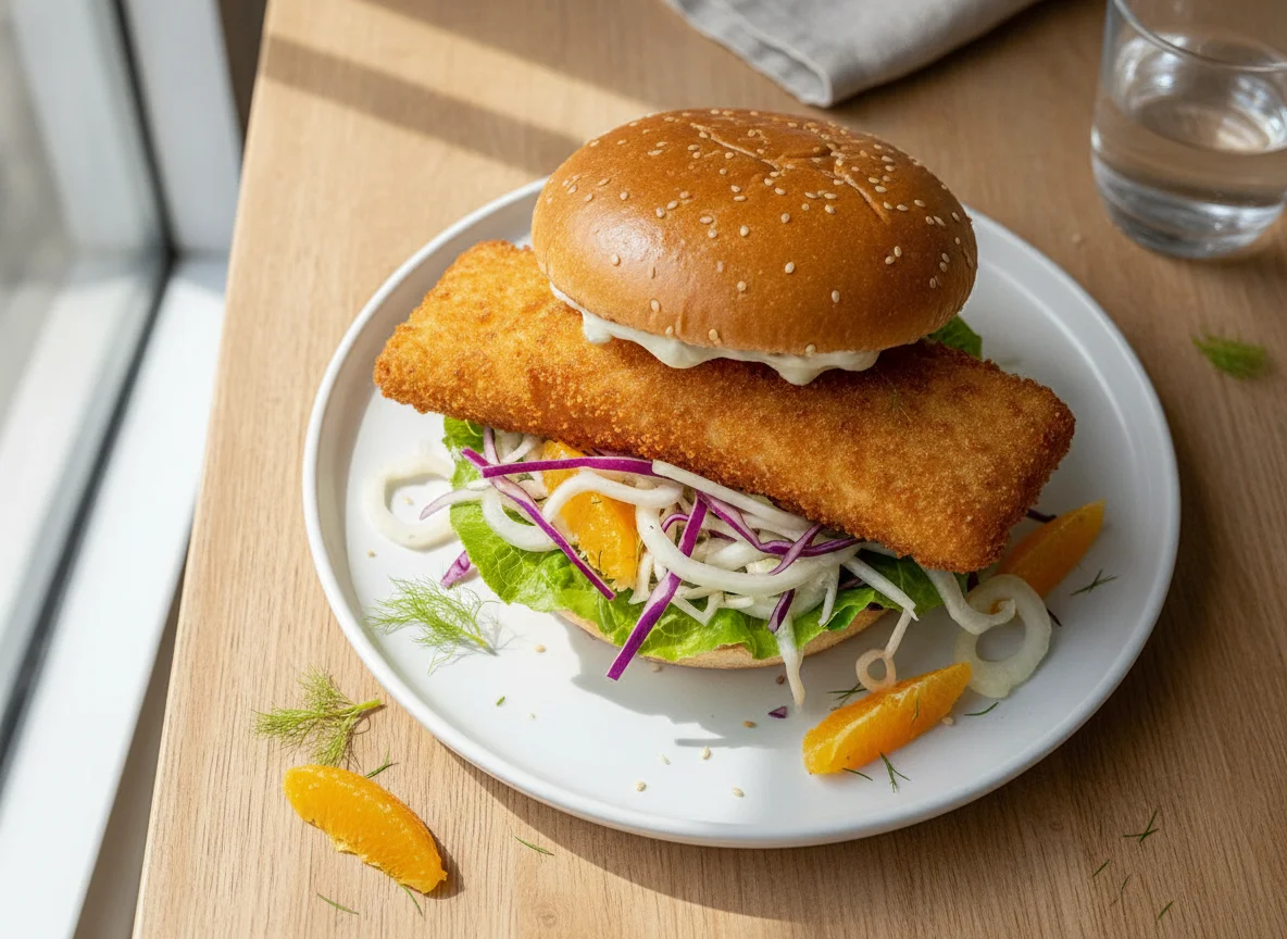 Fish Burger with Fennel and Orange Slaw photo